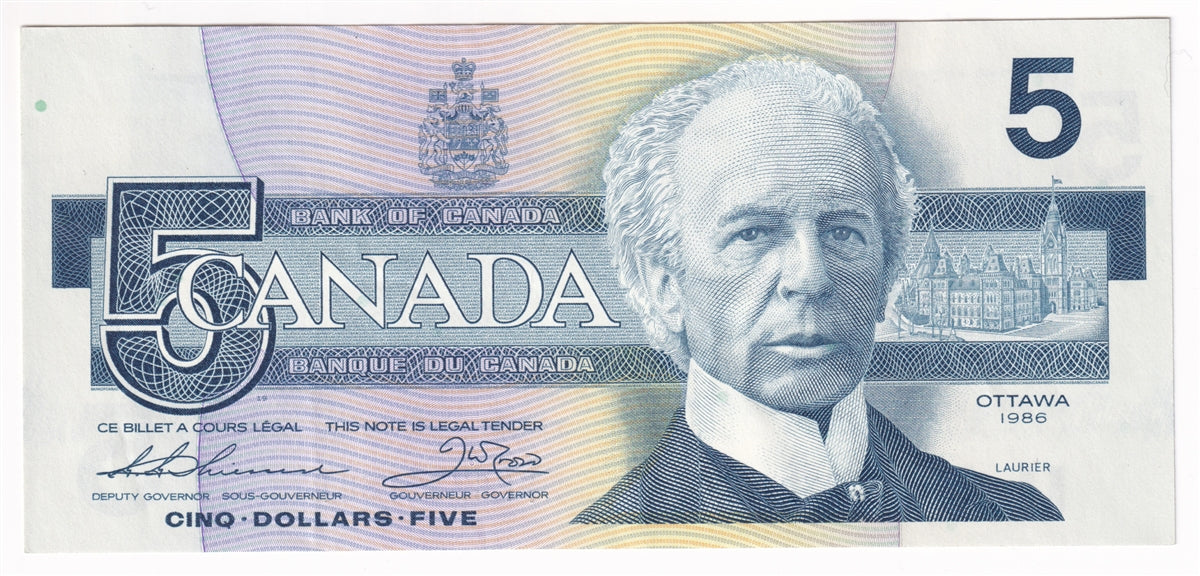 BC-56b 1986 Canada $5 Thiessen-Crow, FPT, AU-UNC