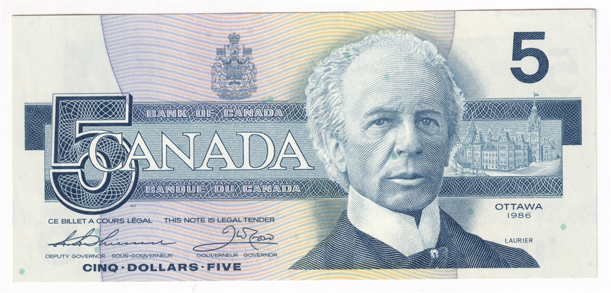 BC-56b 1986 Canada $5 Thiessen-Crow, FPS, Almost Uncirculated (AU50)