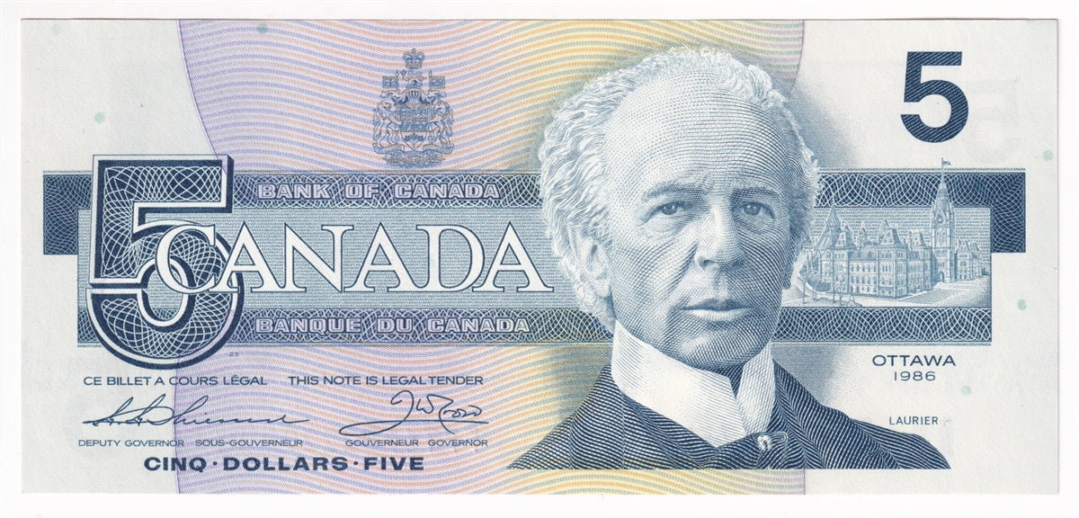BC-56b 1986 Canada $5 Thiessen-Crow, FPT, AU