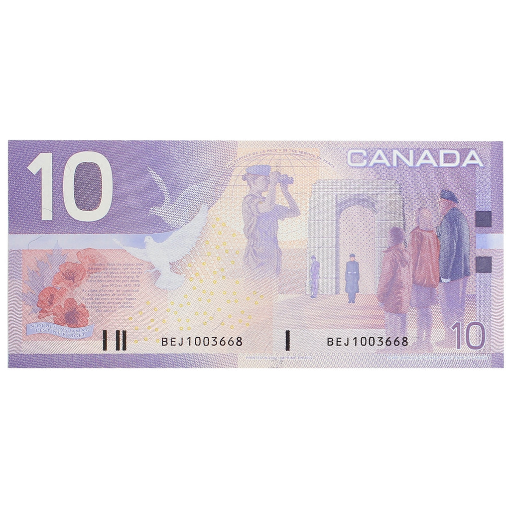 BC-63b-i 2002 Canada $10 Knight-Dodge, BEJ, Almost Uncirculated (AU50)