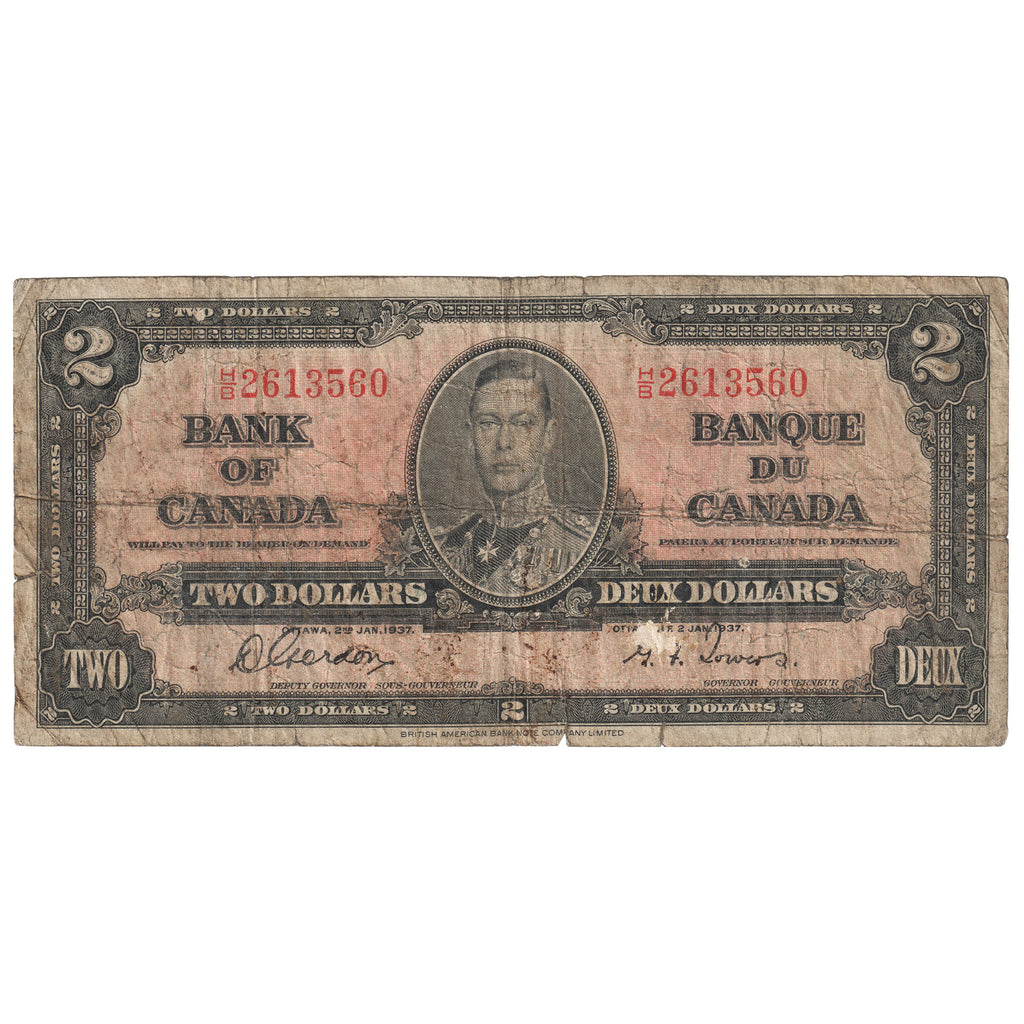 BC-22b 1937 Canada $2 Gordon-Towers, H/B, Circulated