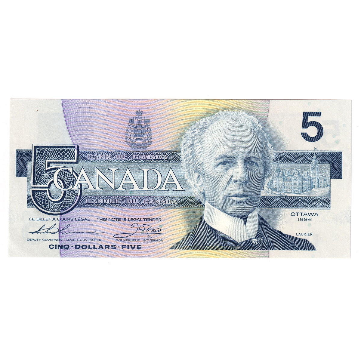 BC-56bA 1986 Canada $5 Thiessen-Crow, FNX Above 7.08M, AU-UNC (AU55)