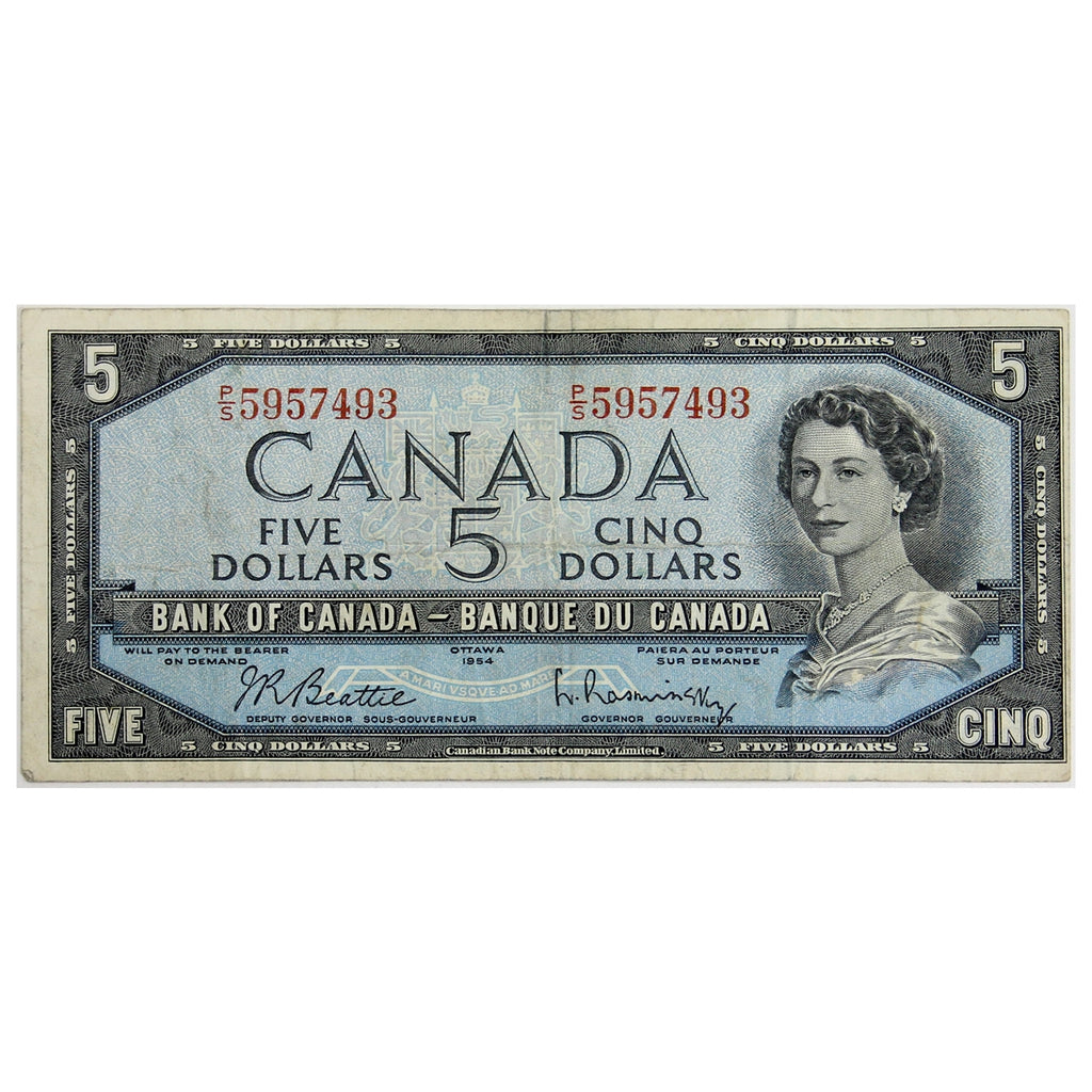 BC-39b 1954 Canada $5 Beattie-Rasminsky, P/S, Fine (F12)