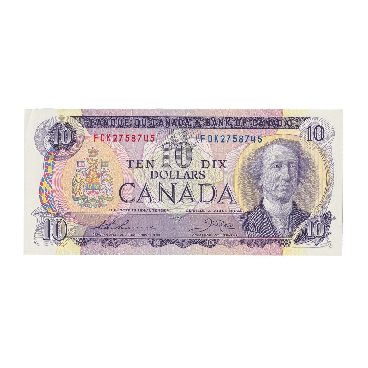 BC-49e 1971 Canada $10 Thiessen-Crow, FDK, AU-UNC (AU55)