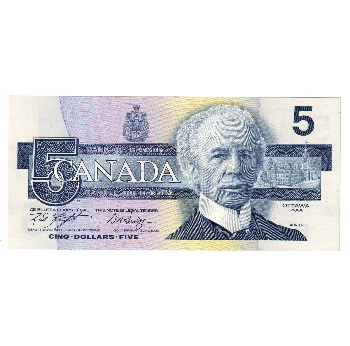 BC-56e-i 1986 Canada $5 Knight-Dodge, ANP, AU-UNC