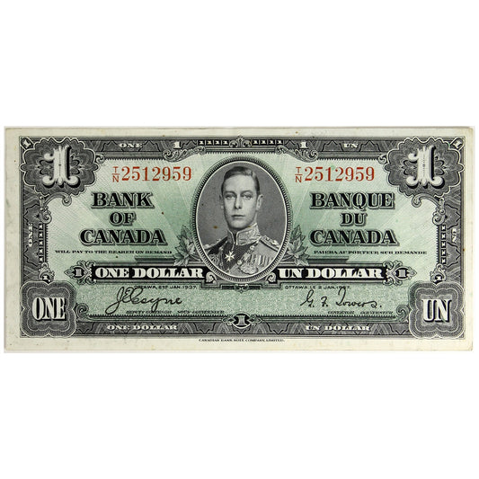 BC-21d 1937 Canada $1 Coyne-Towers, T/N, EF-AU