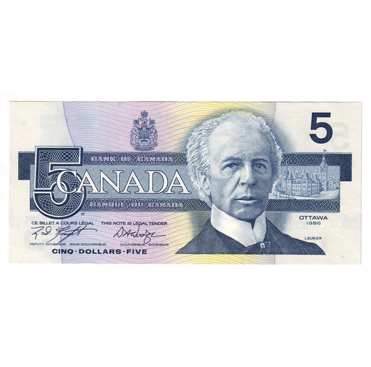BC-56e-i 1986 Canada $5 Knight-Dodge, ANU, Circulation Issue, CUNC