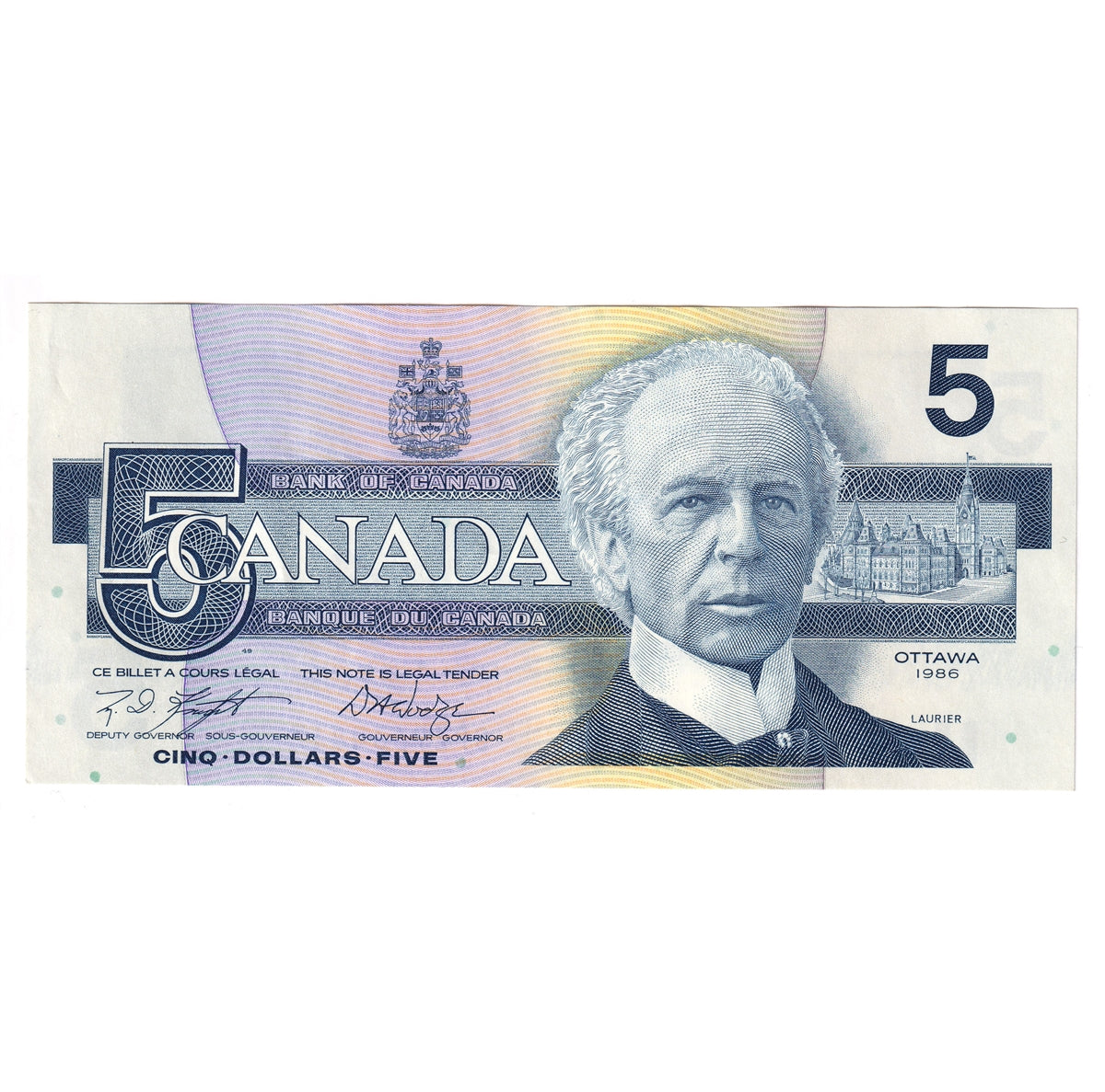 BC-56eA 1986 Canada $5 Knight-Dodge, GPZ (9.00M-9.80M), AU-UNC (AU55)