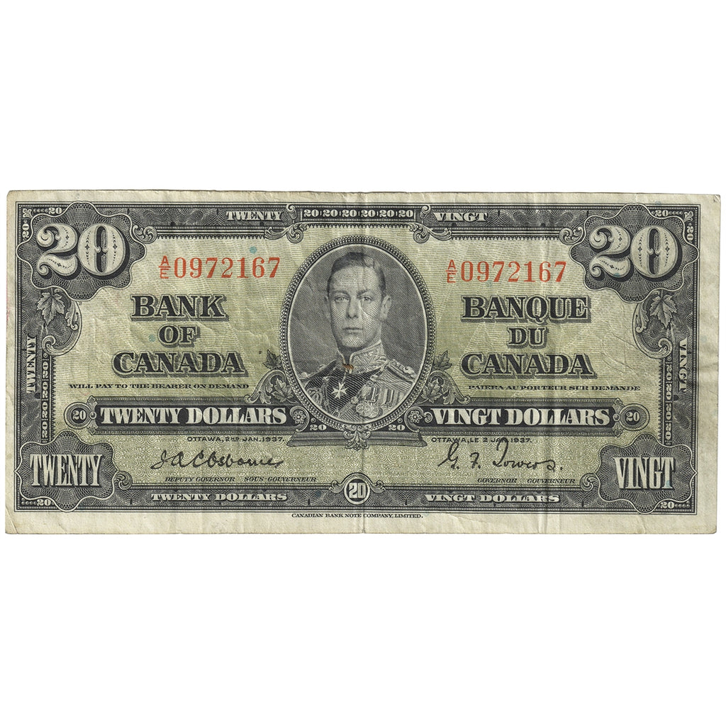 BC-25a 1937 Canada $20 Osborne-Towers, A/E, VF