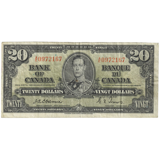 BC-25a 1937 Canada $20 Osborne-Towers, A/E, VF