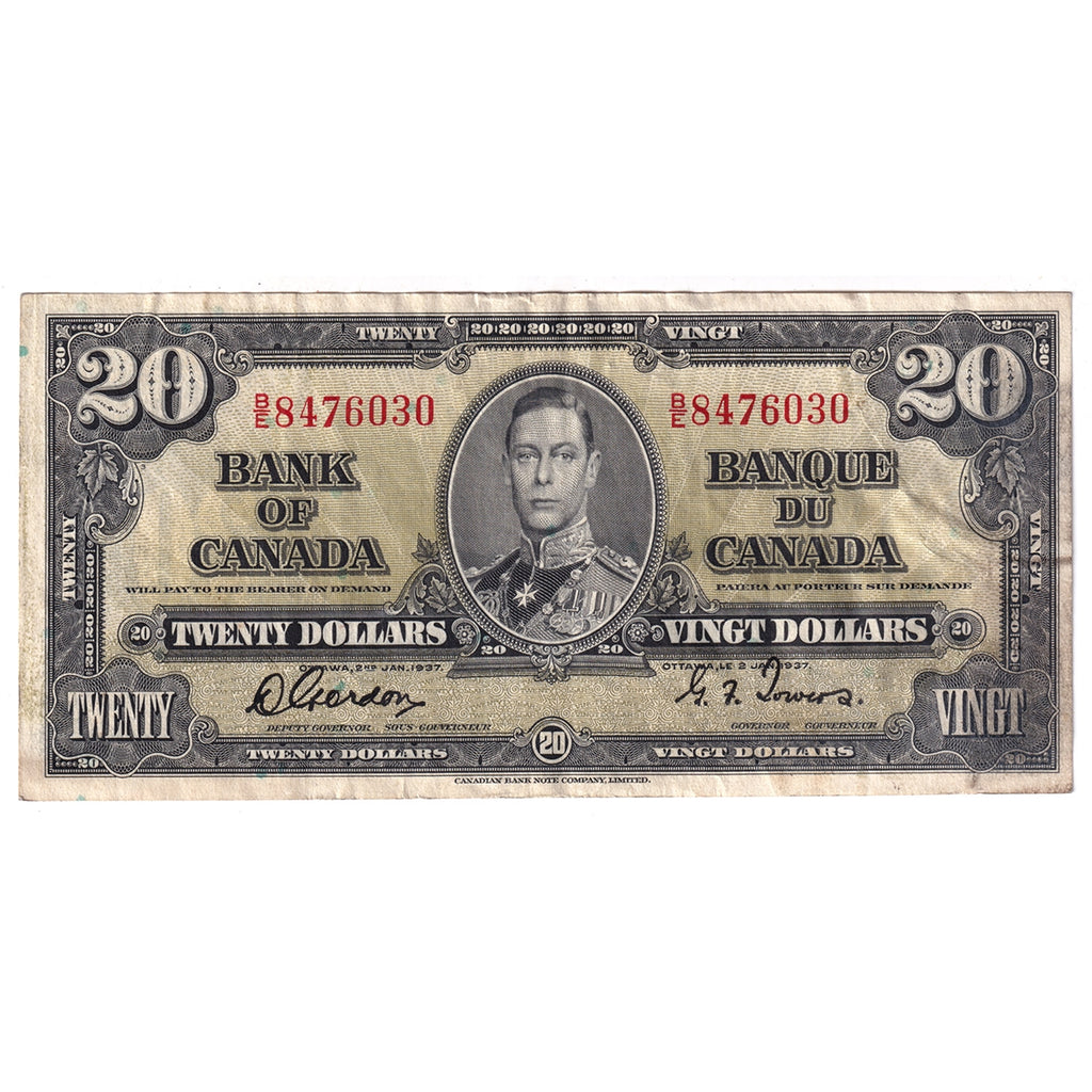 BC-25b 1937 Canada $20 Gordon-Towers, B/E, Extra Fine (EF40)