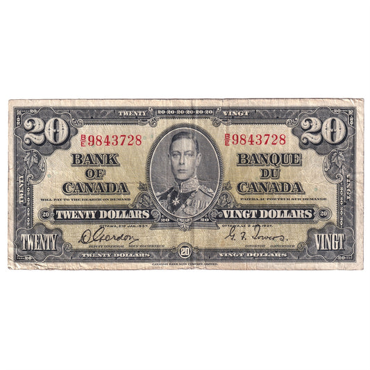 BC-25b 1937 Canada $20 Gordon-Towers, B/E, F-VF
