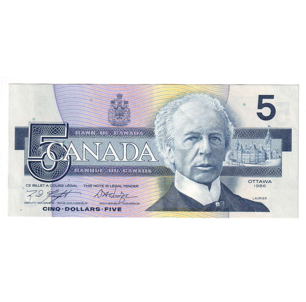BC-56eA 1986 Canada $5 Knight-Dodge, HNA (9.800-9.999), Almost Uncirculated (AU50)