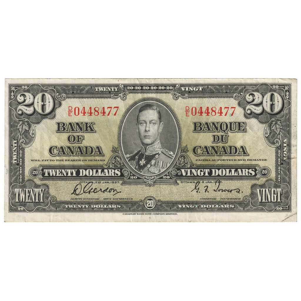 BC-25b 1937 Canada $20 Gordon-Towers, D/E, EF