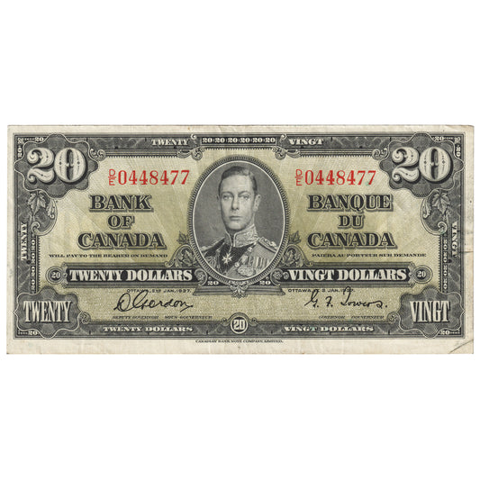 BC-25b 1937 Canada $20 Gordon-Towers, D/E, EF