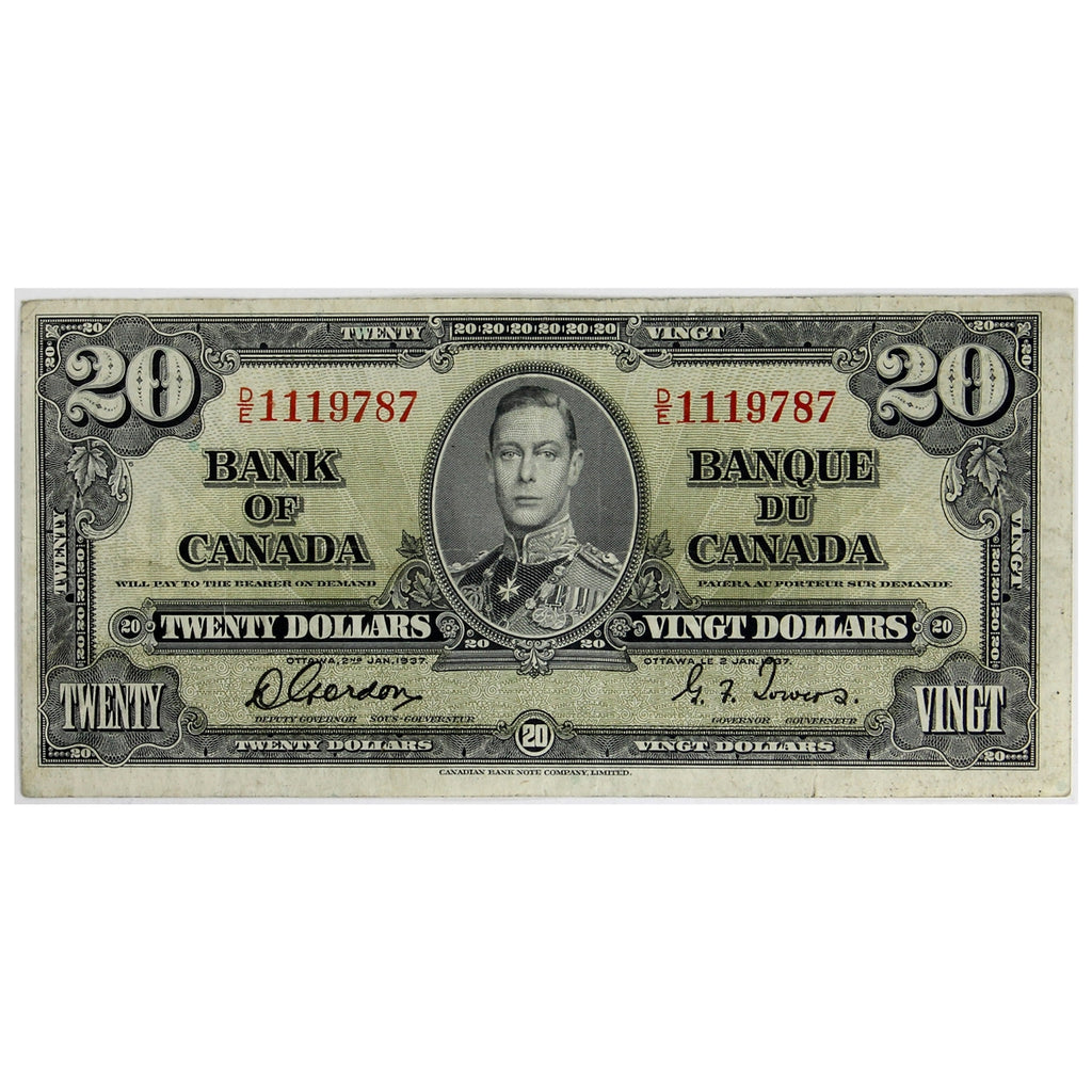 BC-25b 1937 Canada $20 Gordon-Towers, D/E, VF
