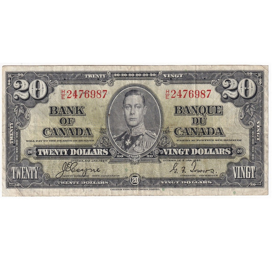 BC-25c 1937 Canada $20 Coyne-Towers, H/E, VF