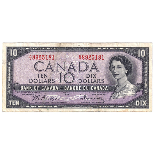 BC-40b 1954 Canada $10 Beattie-Rasminsky, K/V, Very Fine (VF20)