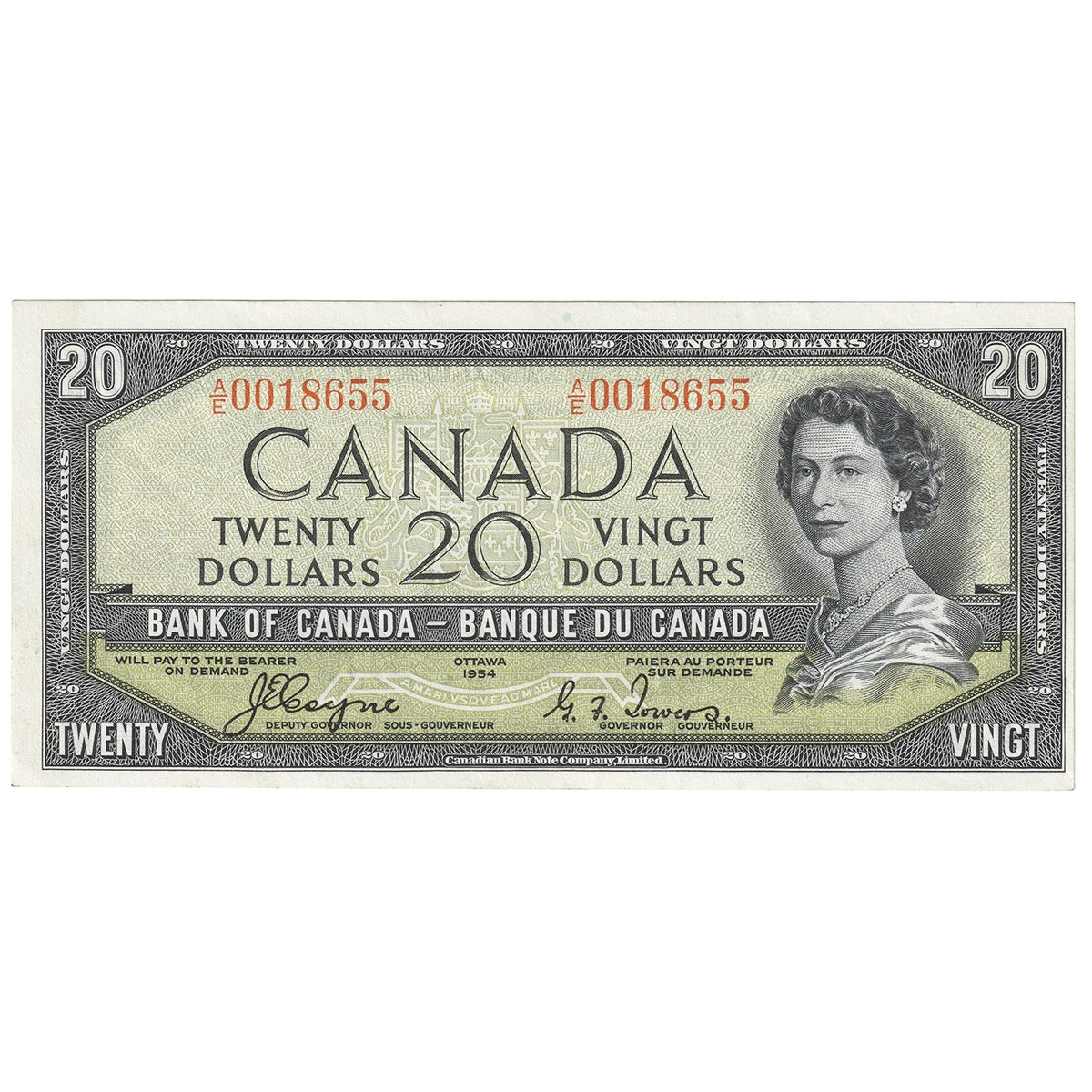BC-33a 1954 Canada $20 Coyne-Towers, Devil's Face, A/E, Extra Fine (EF40)