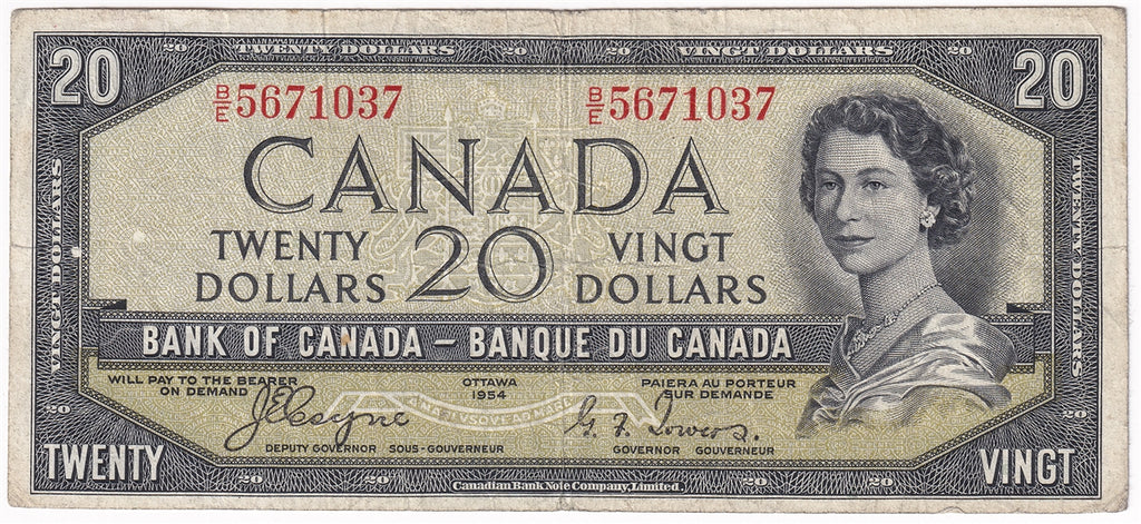BC-33a 1954 Canada $20 Coyne-Towers, Devil's Face, B/E, Fine (F12)