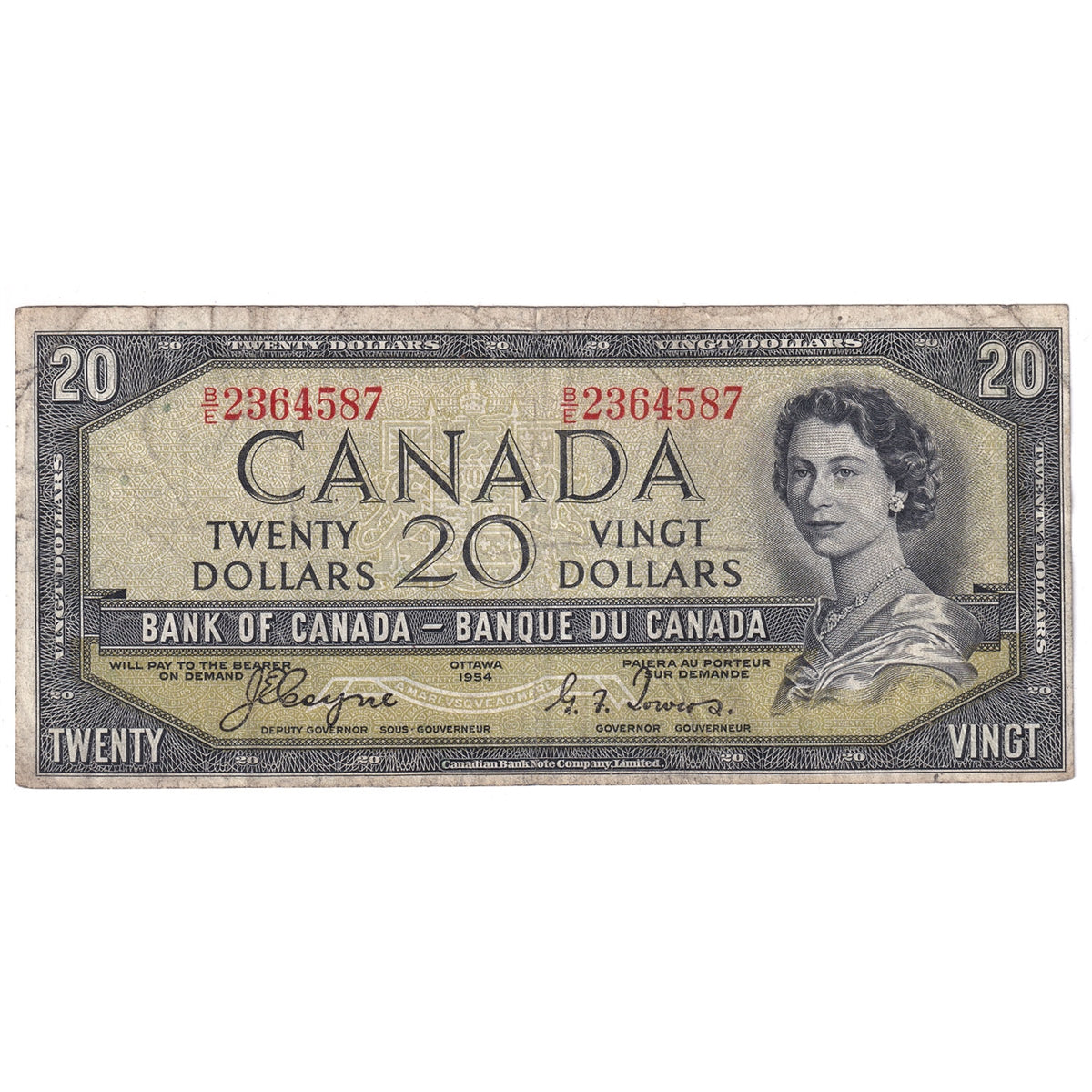 BC-33a 1954 Canada $20 Coyne-Towers, Devil's Face, B/E, F-VF (F15)