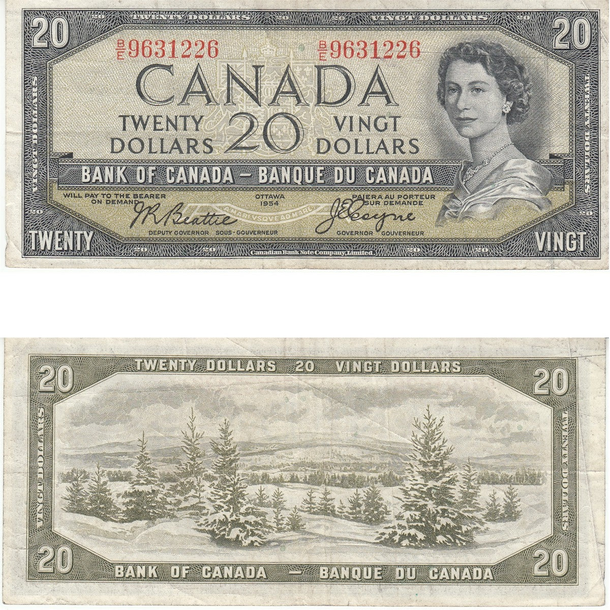 BC-33b 1954 Canada $20 Beattie-Coyne, Devil's Face, B/E, Very Fine (VF20)