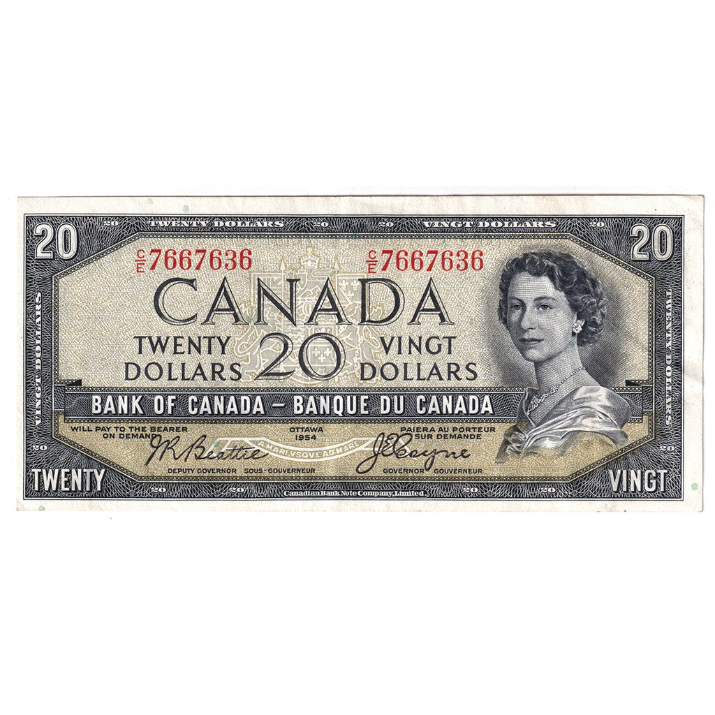 BC-33b 1954 Canada $20 Beattie-Coyne, Devil's Face, C/E, EF-AU (EF45)