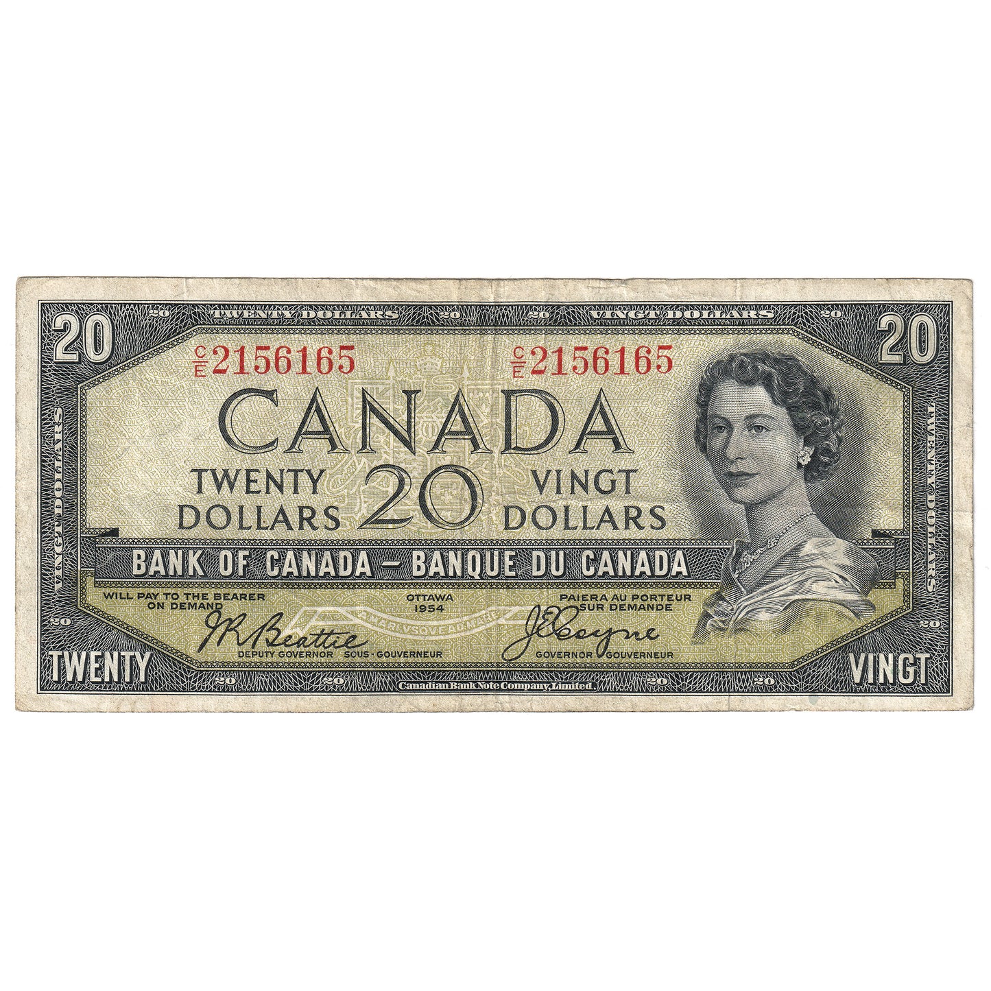 BC-33b 1954 Canada $20 Beattie-Coyne, Devil's Face, C/E, Fine (F12)