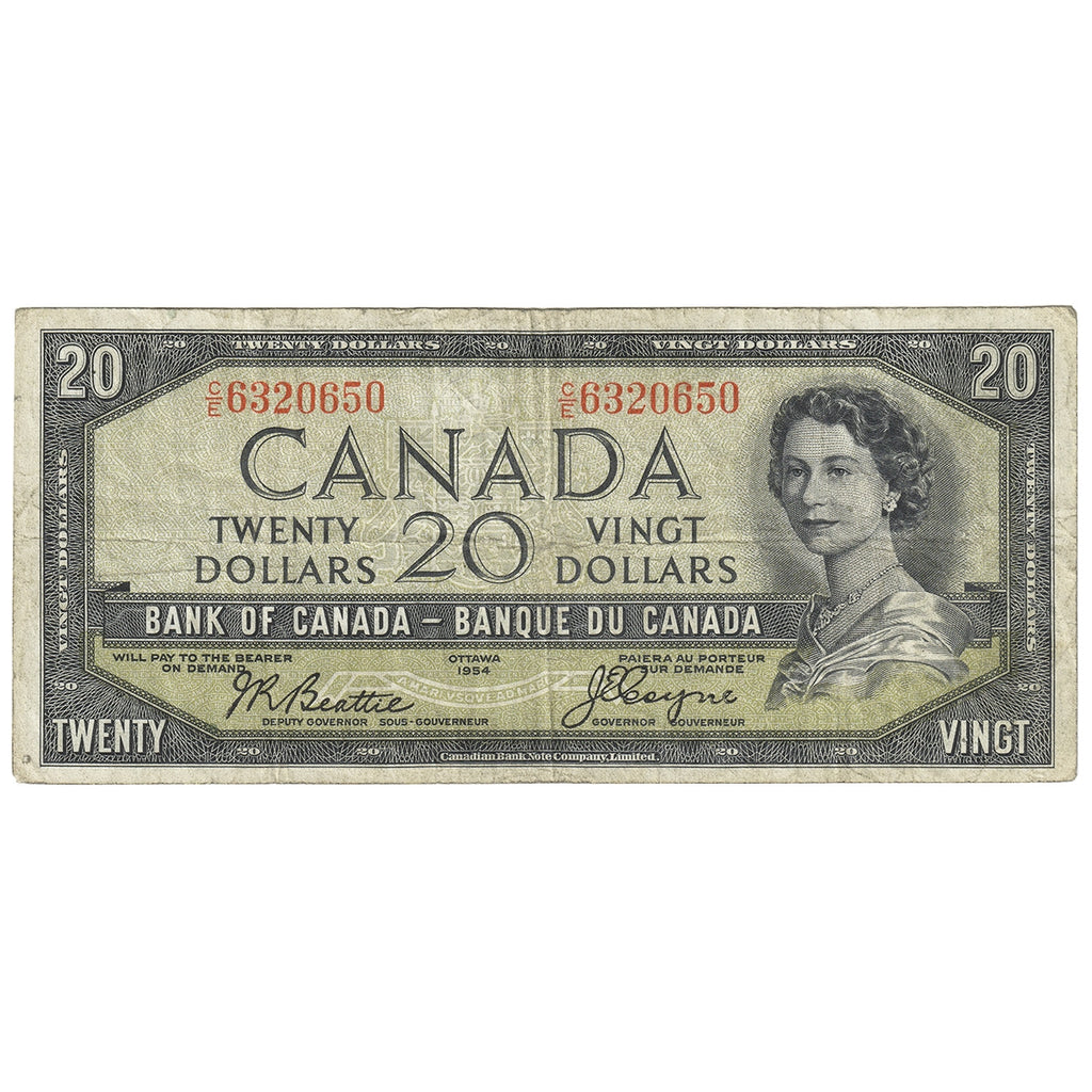 BC-33b 1954 Canada $20 Beattie-Coyne, Devil's Face, C/E, VG-F (VG10)