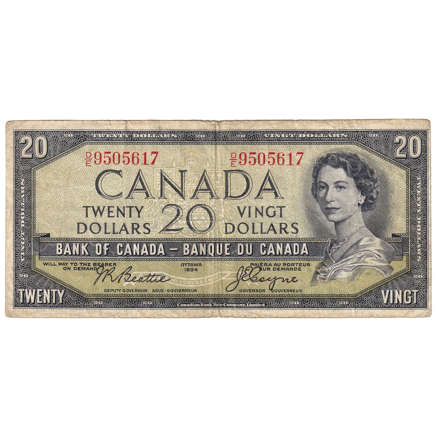 BC-33b 1954 Canada $20 Beattie-Coyne, Devil's Face, D/E, Fine (F12)