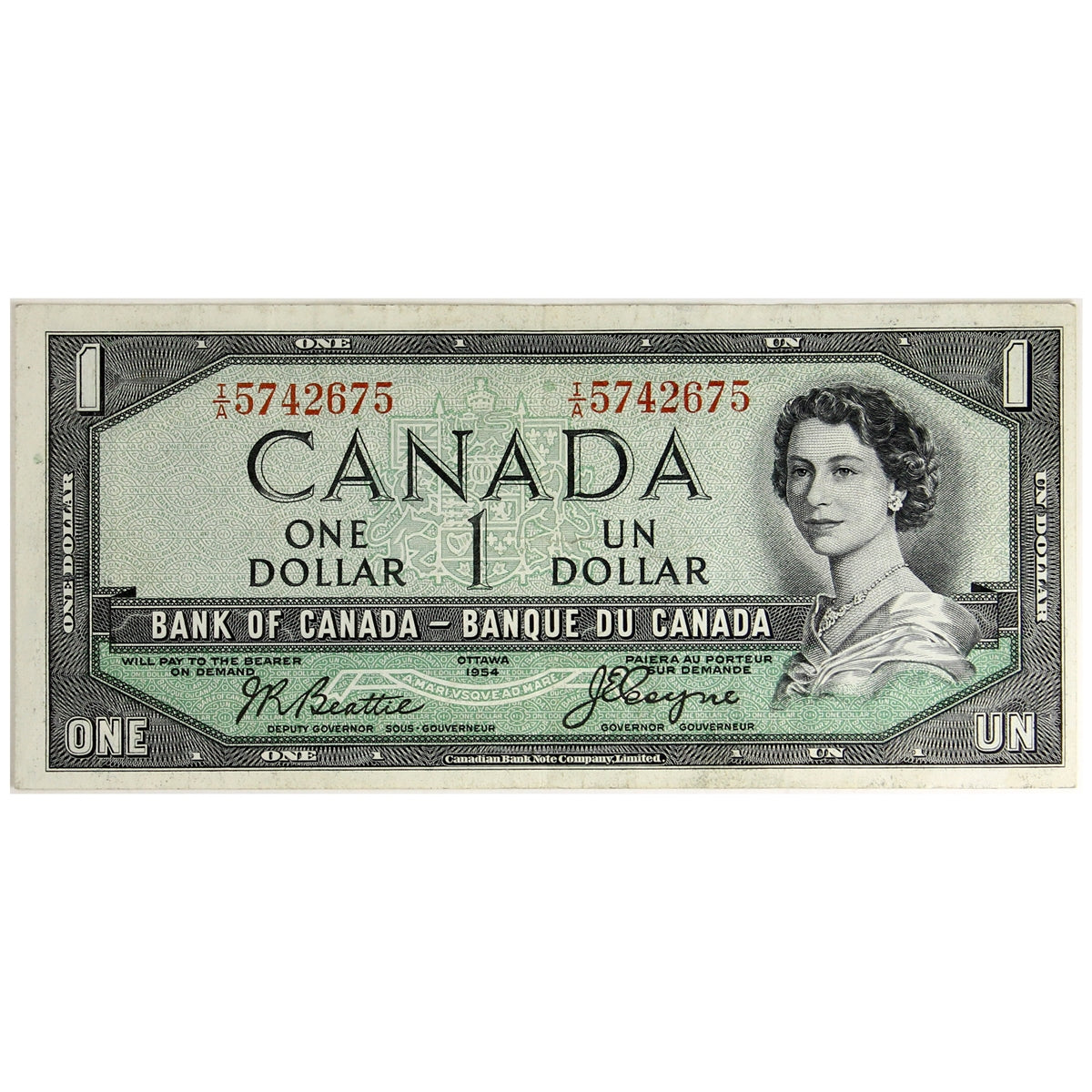 BC-29b 1954 Canada $1 Beattie-Coyne, Devil's Face, I/A, VF-EF (VF30)