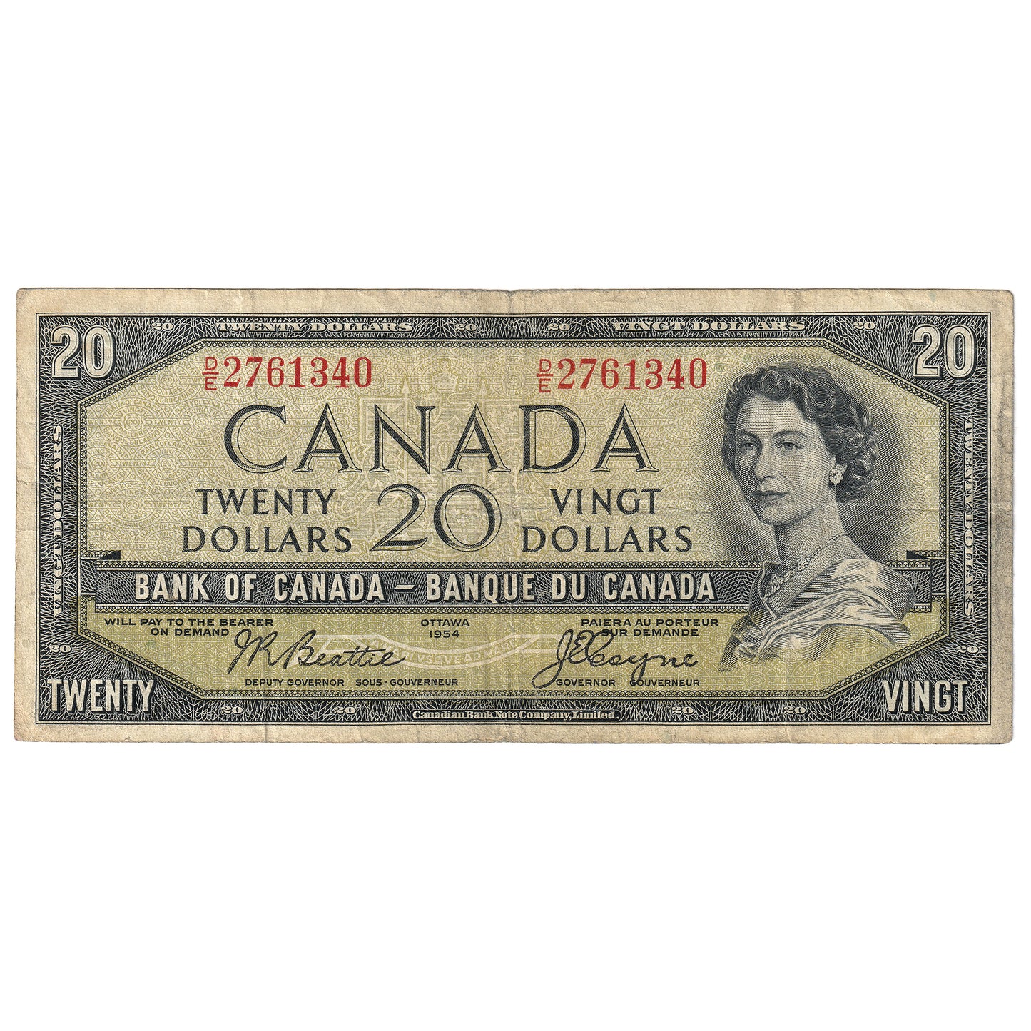 BC-33b 1954 Canada $20 Beattie-Coyne, Devil's Face, D/E, VG-F (VG10)