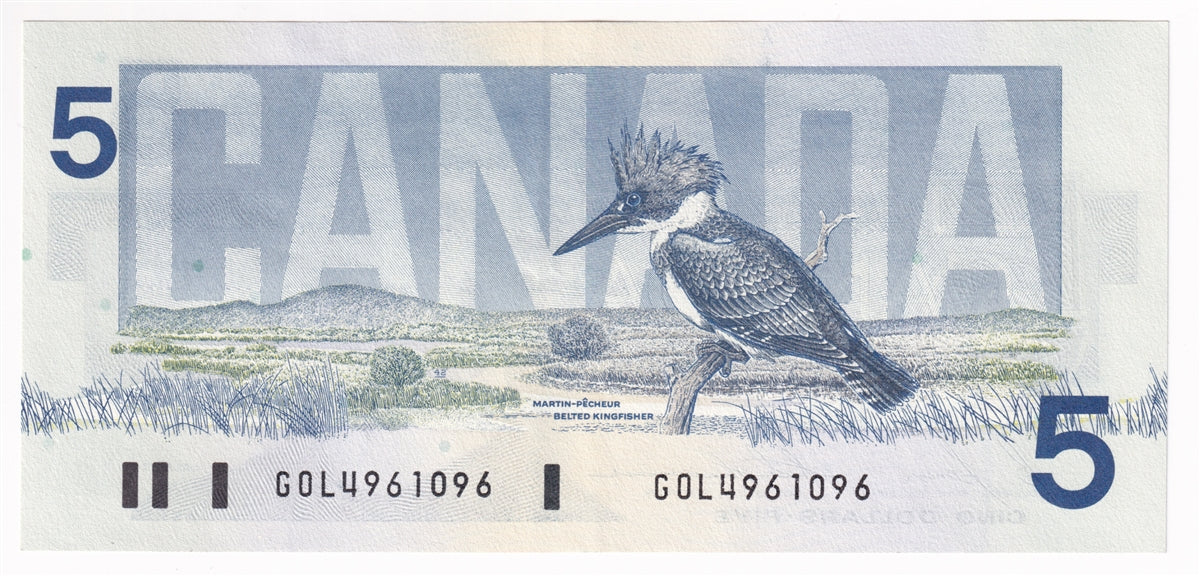 BC-56c 1986 Canada $5 Bonin-Thiessen, GOL, Almost Uncirculated (AU50)