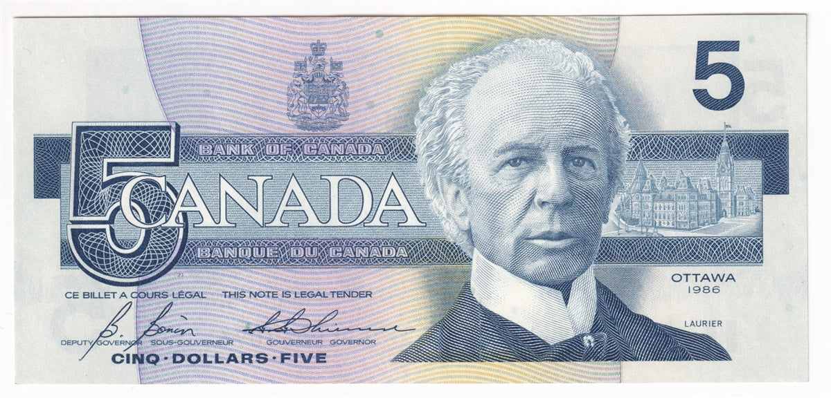 BC-56c 1986 Canada $5 Bonin-Thiessen, GOL, Almost Uncirculated (AU50)