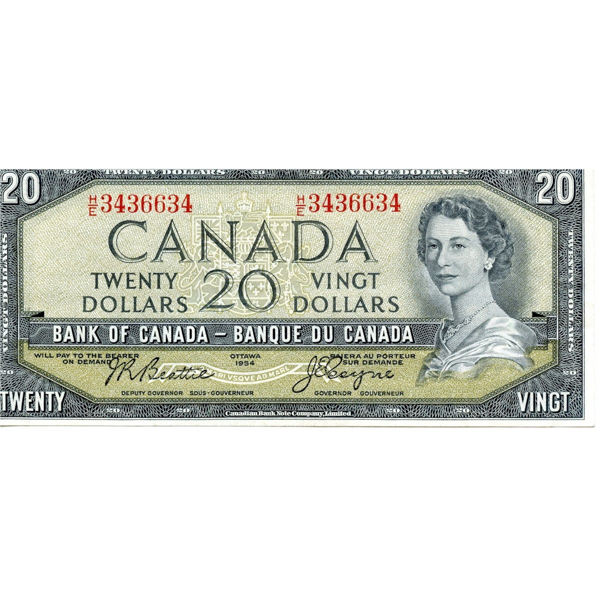 BC-41a 1954 Canada $20 Beattie-Coyne, H/E, VF-EF (VF30)
