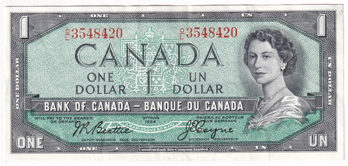 BC-37a 1954 Canada $1 Beattie-Coyne, O/L, VF-EF (VF30)