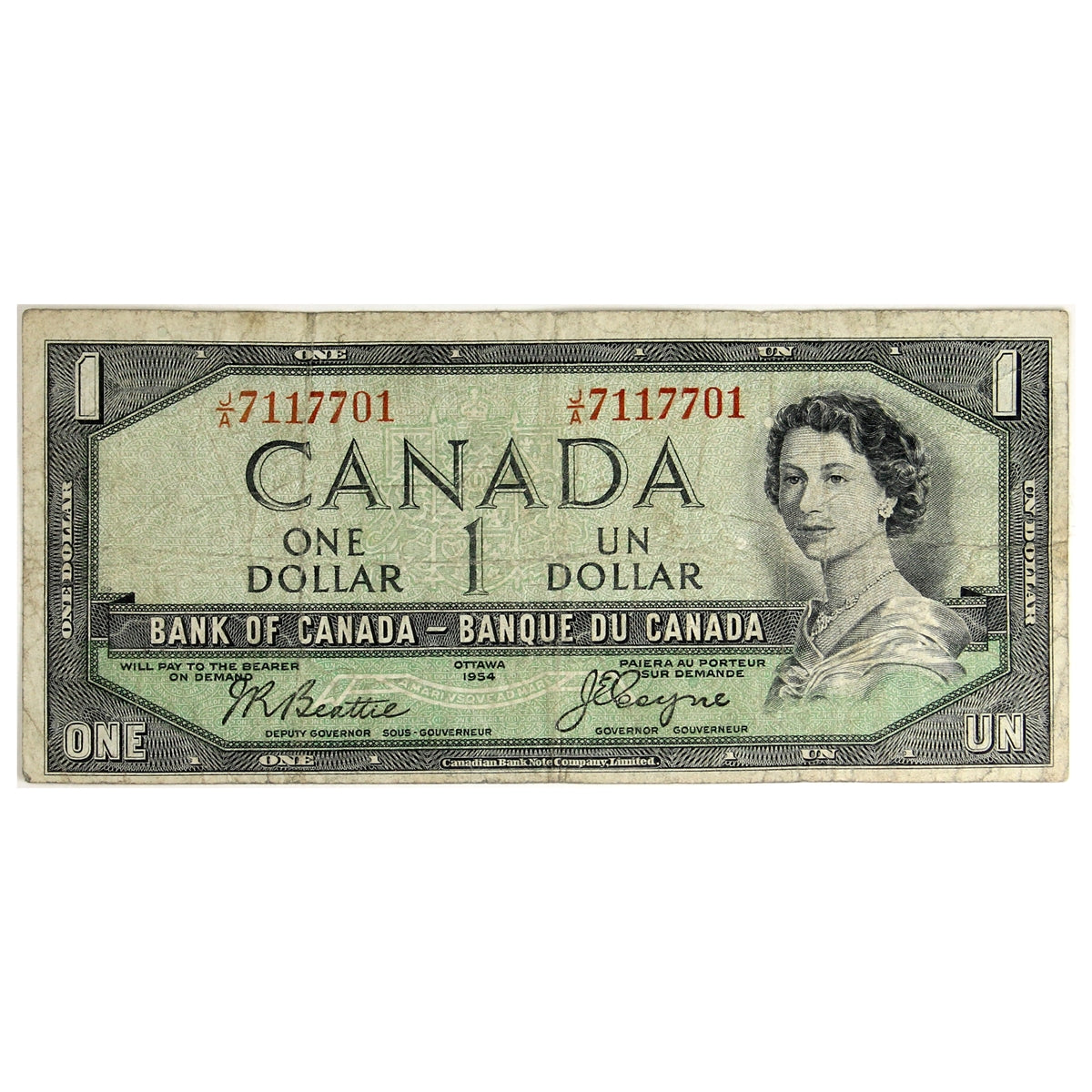 BC-29b 1954 Canada $1 Beattie-Coyne, Devil's Face, J/A, VG-F (VG10)
