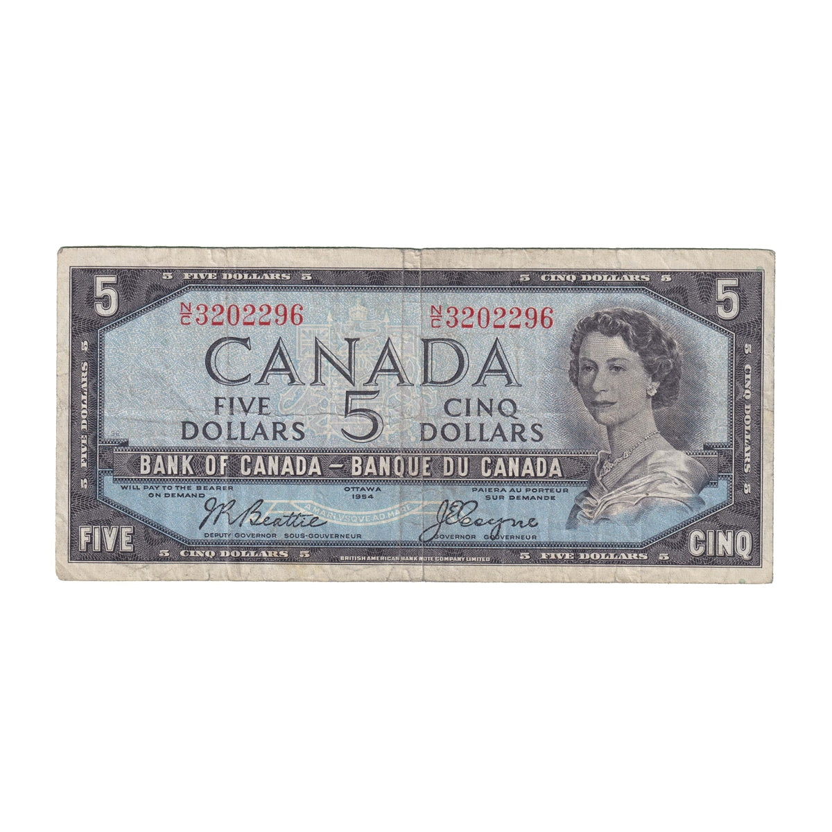 BC-39a 1954 Canada $5 Beattie-Coyne, N/C, Fine (F12)