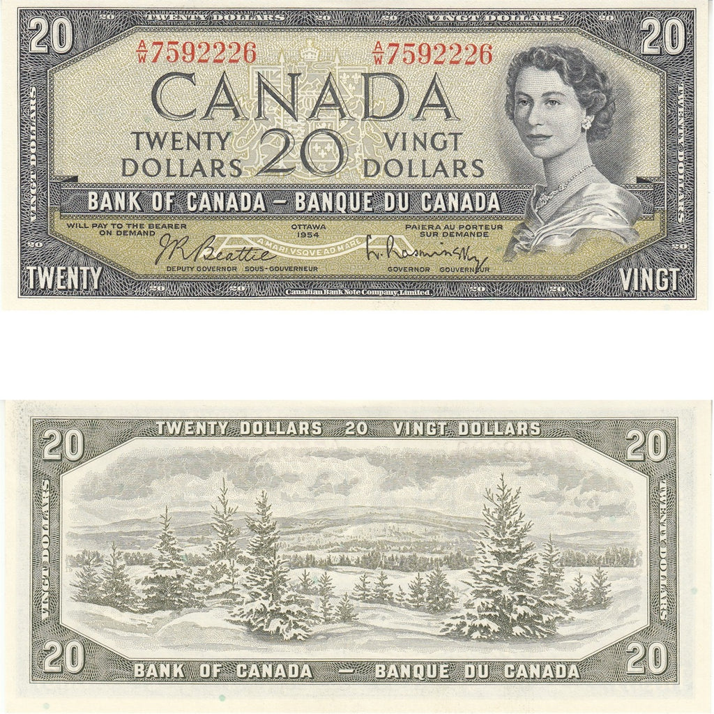 BC-41b 1954 Canada $20 Beattie-Rasminsky, A/W, Uncirculated (MS60)