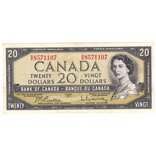 BC-41b 1954 Canada $20 Beattie-Rasminsky, B/W, AU