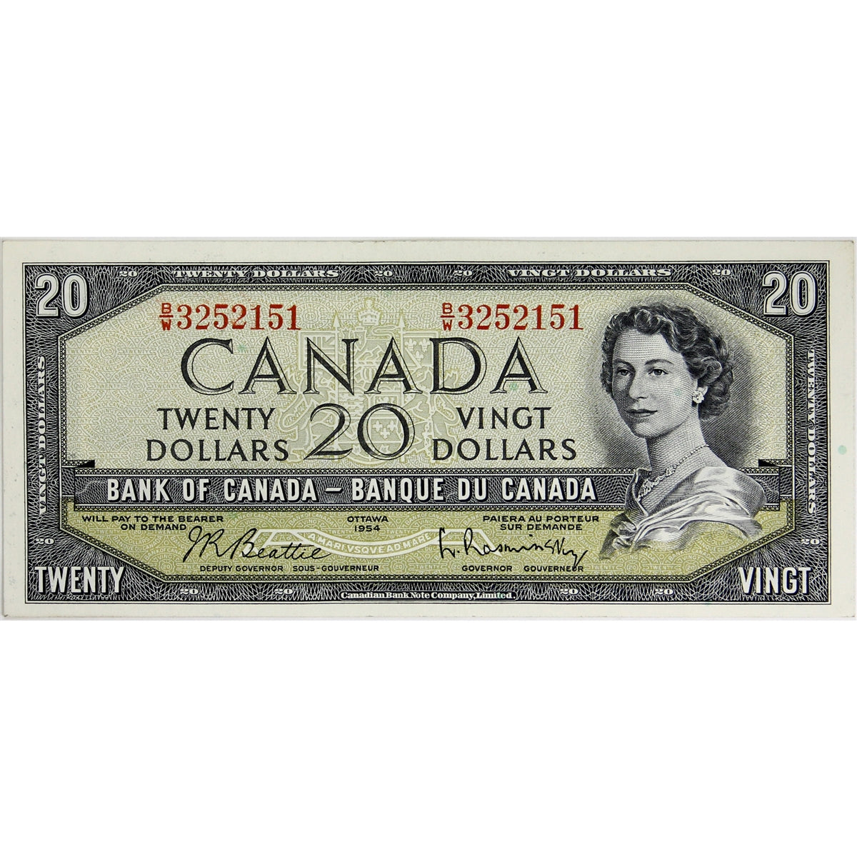 BC-41b 1954 Canada $20 Beattie-Rasminsky, B/W, Extra Fine (EF40)