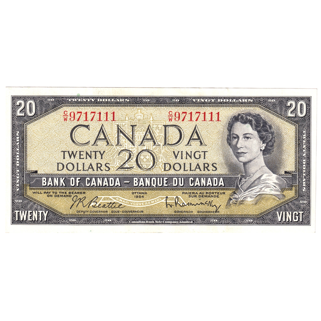 BC-41b 1954 Canada $20 Beattie-Rasminsky, C/W, Almost Uncirculated (AU50)