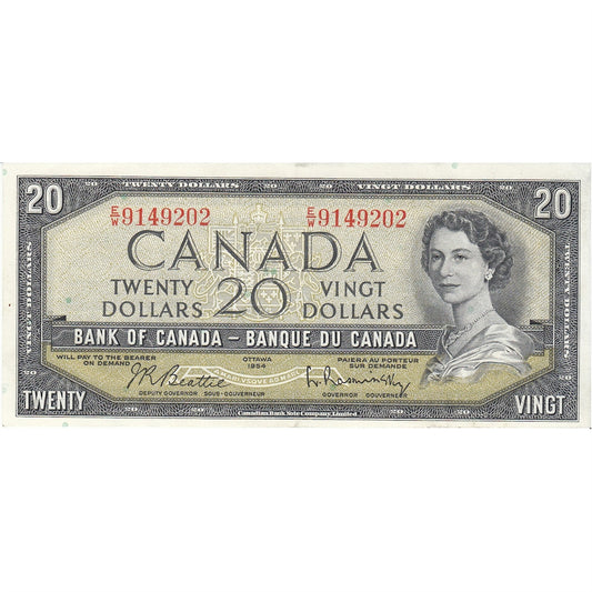 BC-41b 1954 Canada $20 Beattie-Rasminsky, E/W, Extra Fine (EF40)