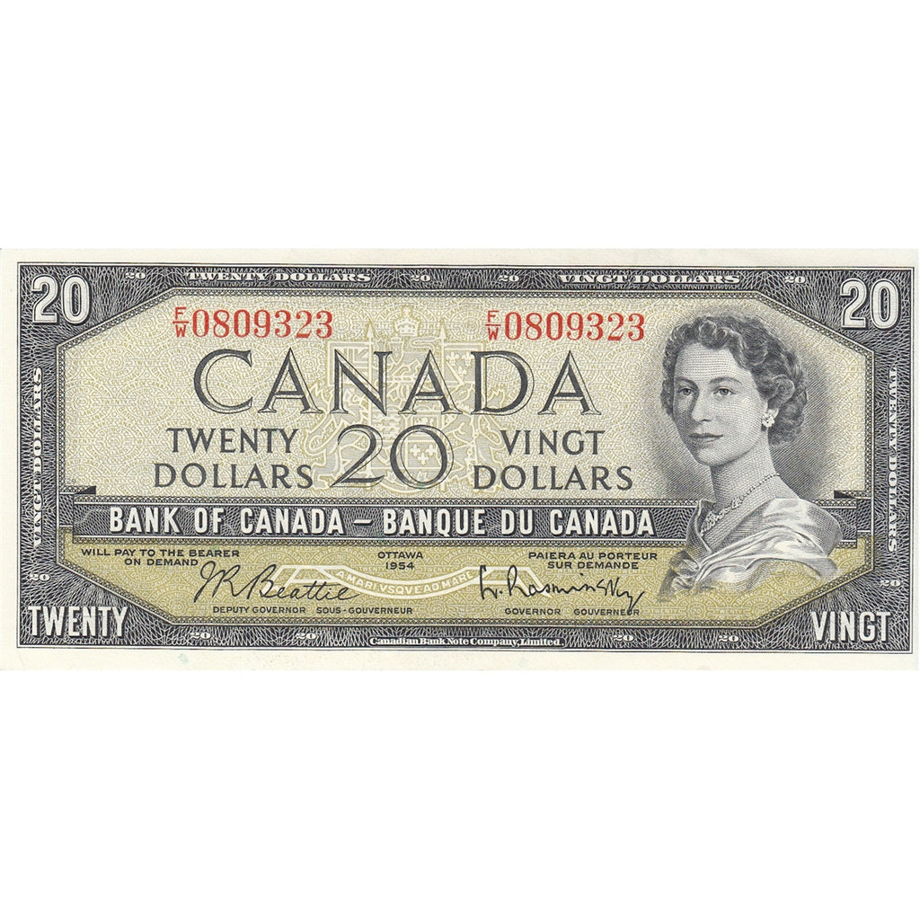 BC-41b 1954 Canada $20 Beattie-Rasminsky, F/W, AU-UNC (AU55)