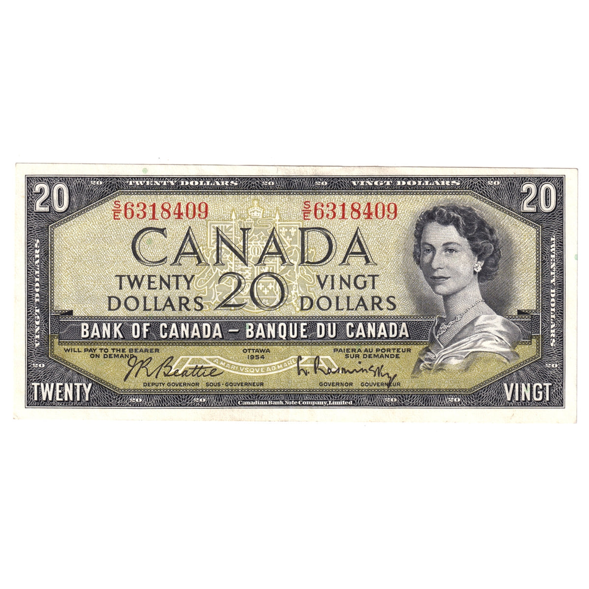 BC-41b 1954 Canada $20 Beattie-Rasminsky, S/E, Extra Fine (EF40)