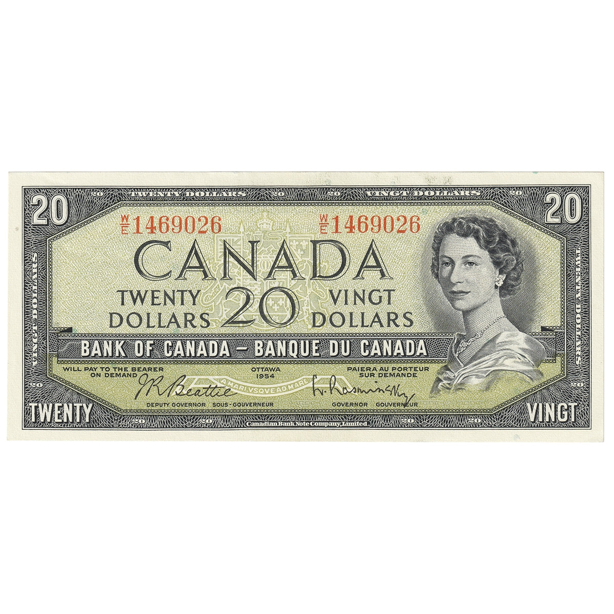 BC-41b 1954 Canada $20 Beattie-Rasminsky, W/E, AU-UNC (AU55)
