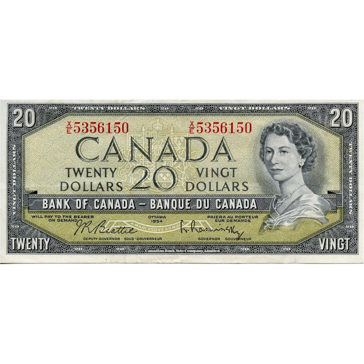 BC-41b 1954 Canada $20 Beattie-Rasminsky, X/E, VF-EF (VF30)