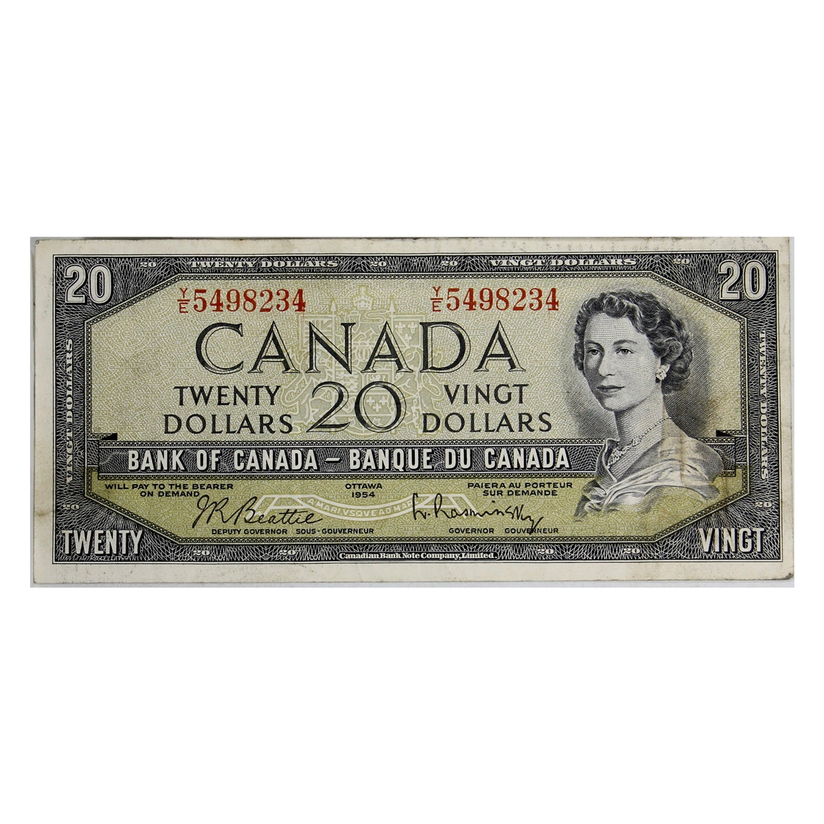 BC-41b 1954 Canada $20 Beattie-Rasminsky, Y/E, VF