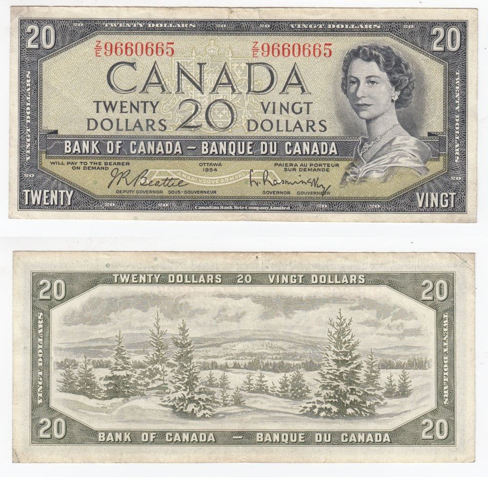 BC-41b 1954 Canada $20 Beattie-Rasminsky, Z/E, VF-EF (VF30)
