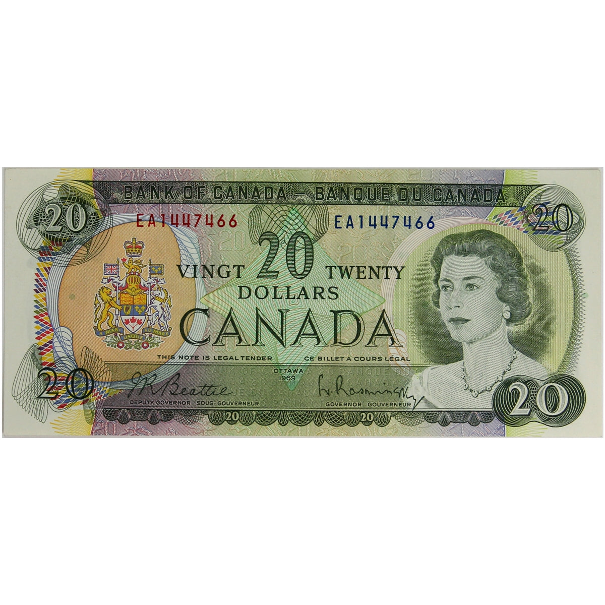BC-50a 1969 Canada $20 Beattie-Rasminsky, EA, AU-UNC (AU55)